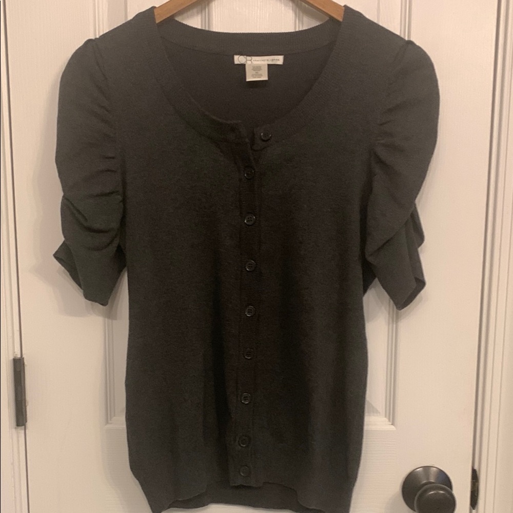 Charlotte Russe Gray Puff Sleeve Sweater with Ruched Detail